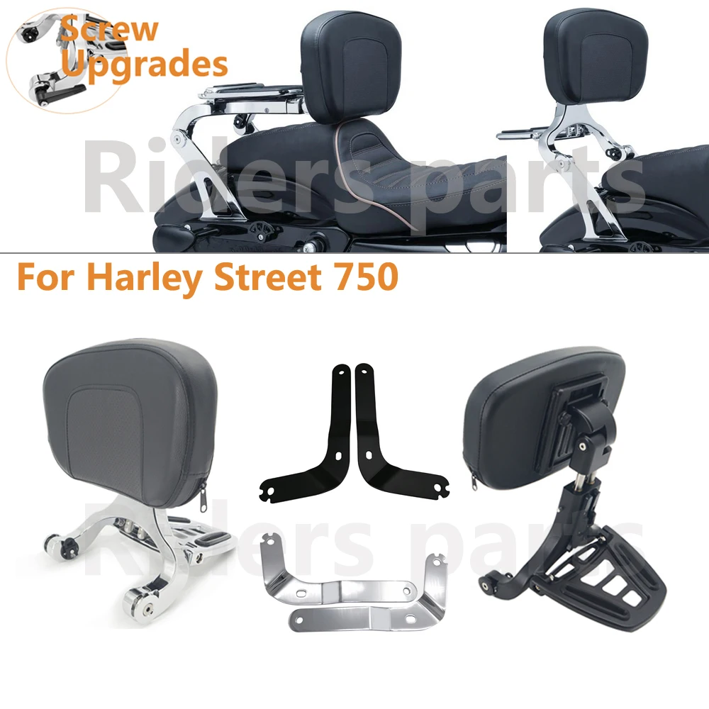 Multi-Purpose Driver Passenger Backrest Black Chrome For Harley Street 750 2014-2023