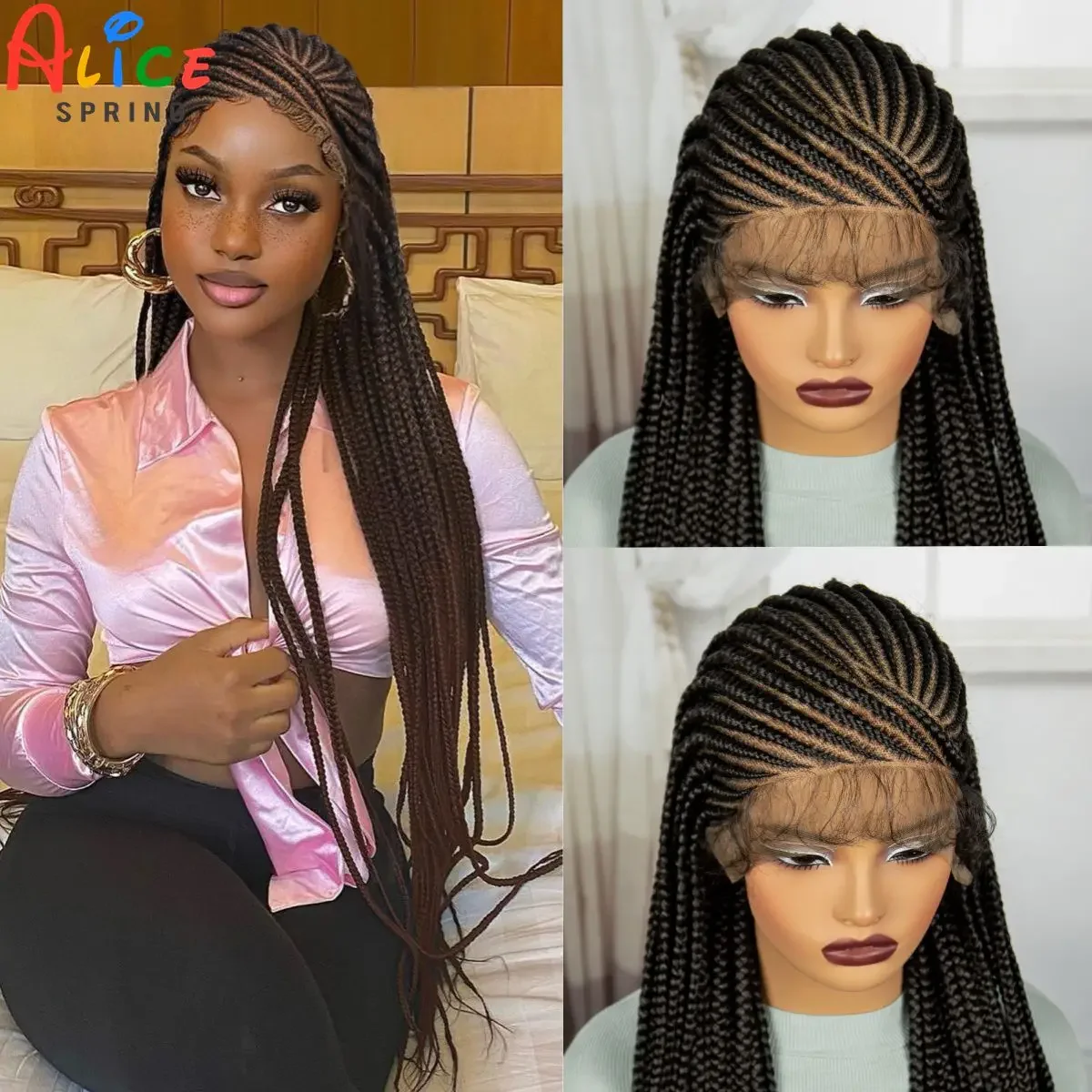 Cornrow Braided Wigs 36 Inches Synthetic Full Lace Knotless Braids Wig for Black Women Straight Braiding Hair Wig with Baby Hai