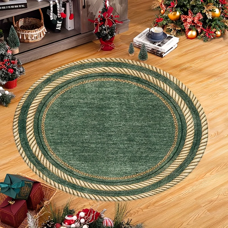 Living Room Round Rug Grey White Cable Knit Print Circular Area Carpet Bedroom Bedside Aesthetic Textured Home Floor Mat