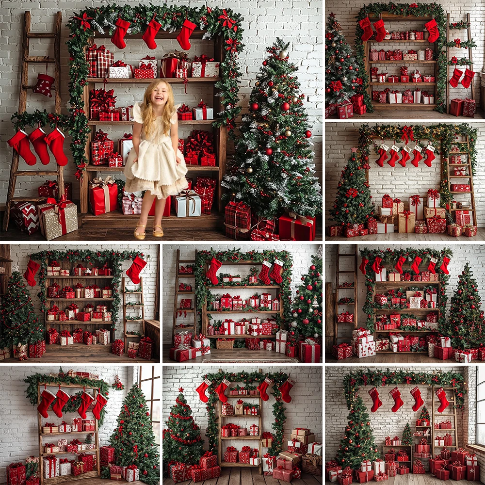 Christmas Room Photography Background Bookcase Xmas Tree Holiday Decoration Supplies Home Party Backdrop Studio Props Banner