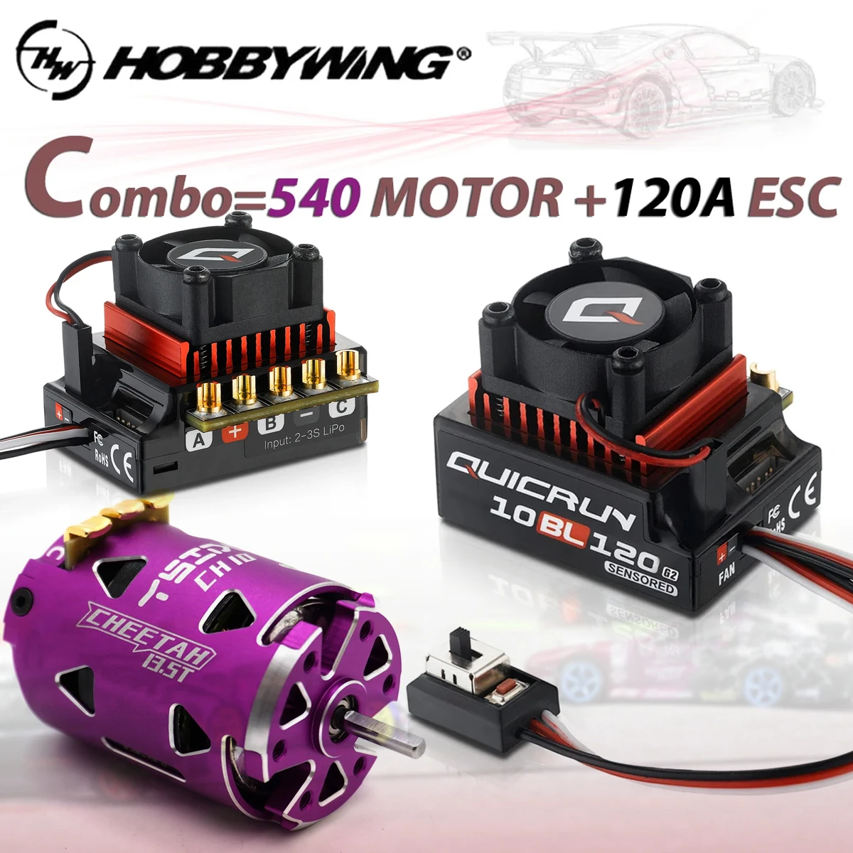

Hobbywing QUICRUN 10BL120 120A ESC w/ 540 10.5T 13.5T 17.5T 21.5T Motor Sensored Brushless Combo for 1/10 1/12 F1 RC Racing Car