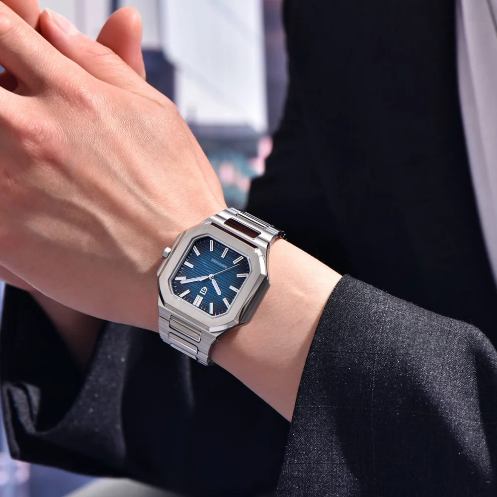 2025 Pagani Design nuevo reloj cuadrado para hombre cristal de zafiro de lujo capa AR reloj de cuarzo resistente al agua de acero inoxidable para hombre