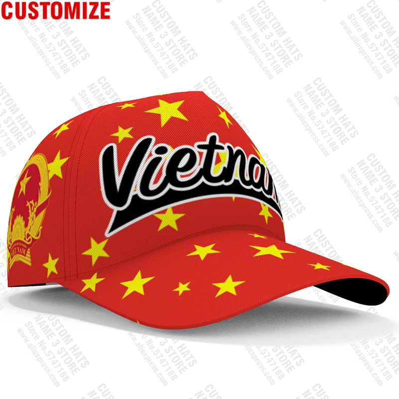 Viet Nam Baseball Cap Custom Made Name badge Team Logo Vn Hat Vnm Country Travel Vietnam Nation Vietnamese Flag Photo Headgear