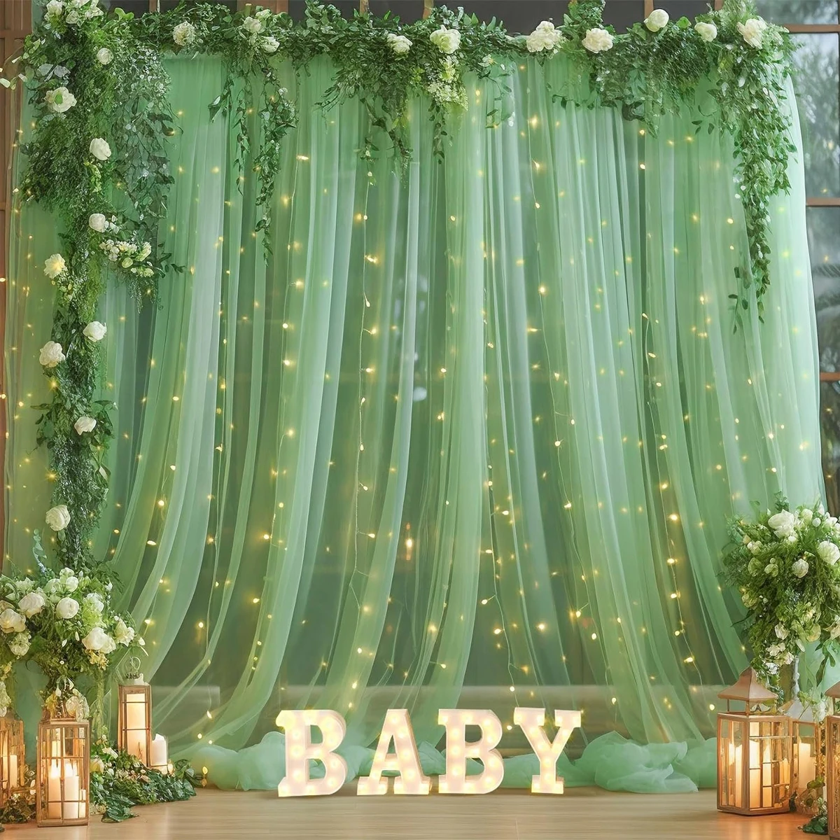 Mesh Gordijnen Met String Licht Happy 1st Verjaardagsfeestje Decoraties Kid Fee String Licht Slinger Bruiloft Baby Shower Benodigdheden