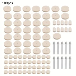 100 Pcs Wool Felt Polishing Pad Buff Clean Wheels & Point Mandrel Buff Kit for Rotary Tools Jewelry Polishing Accessories