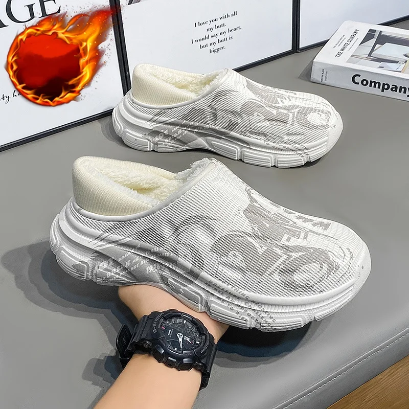 شبشب قطني للرجال، نمط جديد للخريف والشتاء، نعل داخلي سميك، مبطن بالصوف، دافئ، غير قابل للانزلاق، مقاوم للماء، حذاء قطني مغلق من الأمام #3