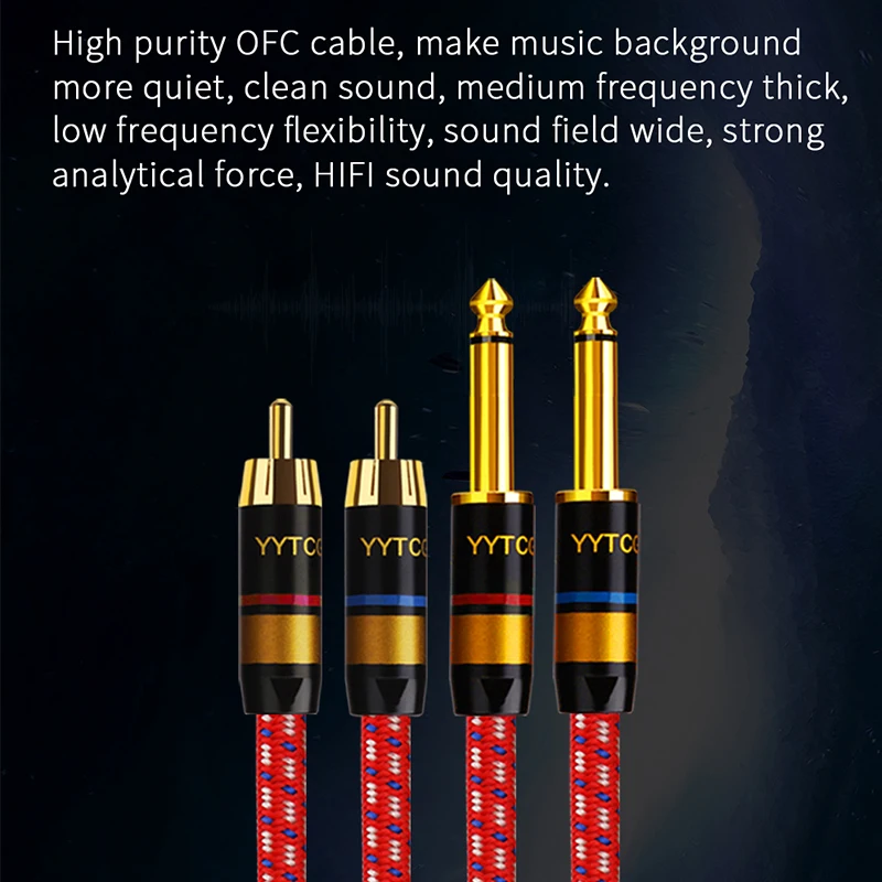 YYTCG-Cable OFC Hifi de 6,35mm a RCA, Cable de Audio Hifi de alta gama 2Rca a Dual de 6,5mm para amplificador de consola mezcladora, 1 par