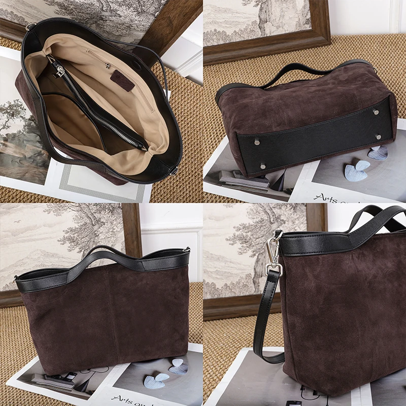 

Women's Suede Cowhide Soft Crossbody Bag Ladies Frosted Cow Leather Shoulder Bags Female Portable Retro Casual Vintage Handbags