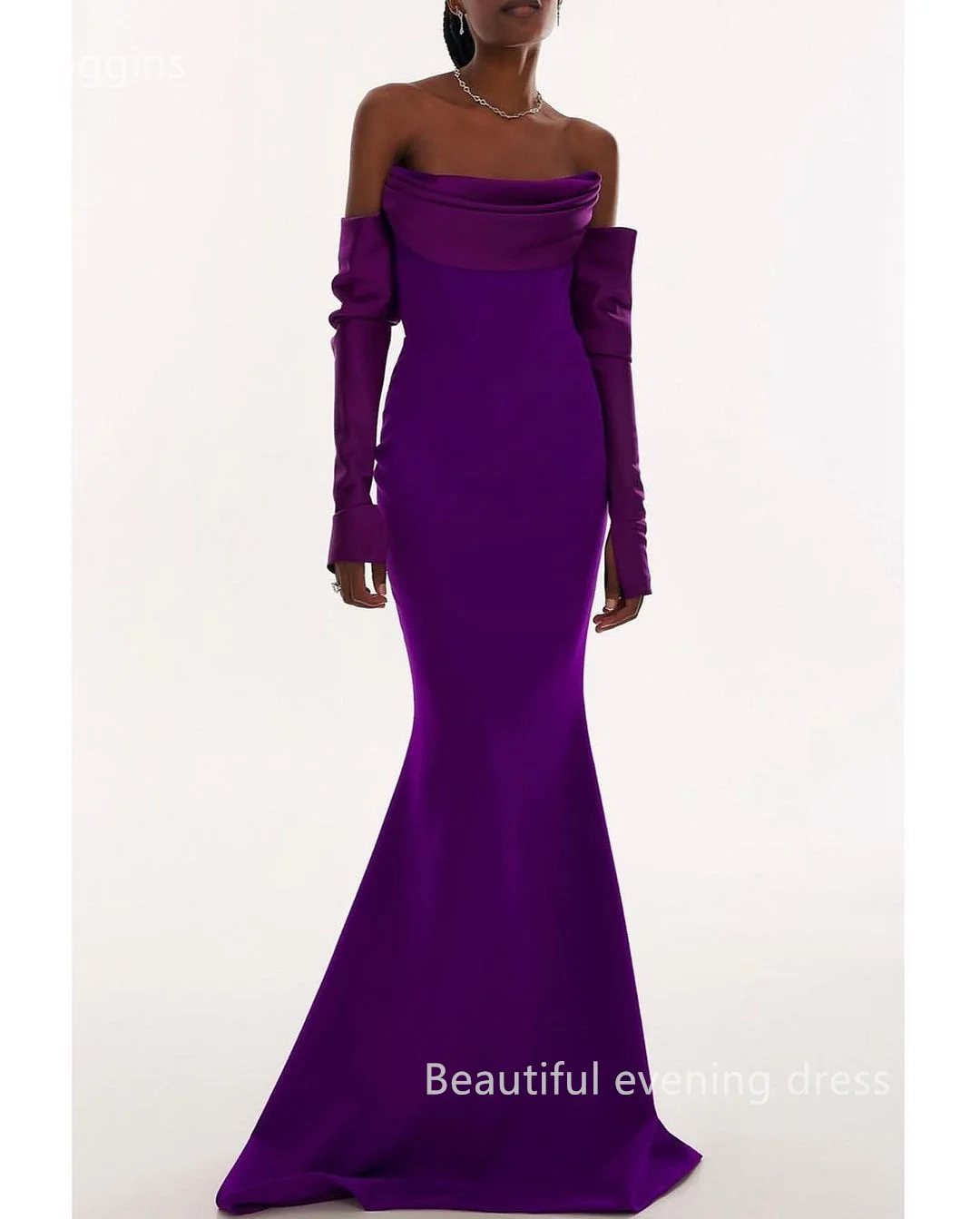 Scoggins Purple Mermaid Strapless Chiffon Zipper Up Evening Dresses Long Sleeves Vestidos De Festa Elegant Party Dresses