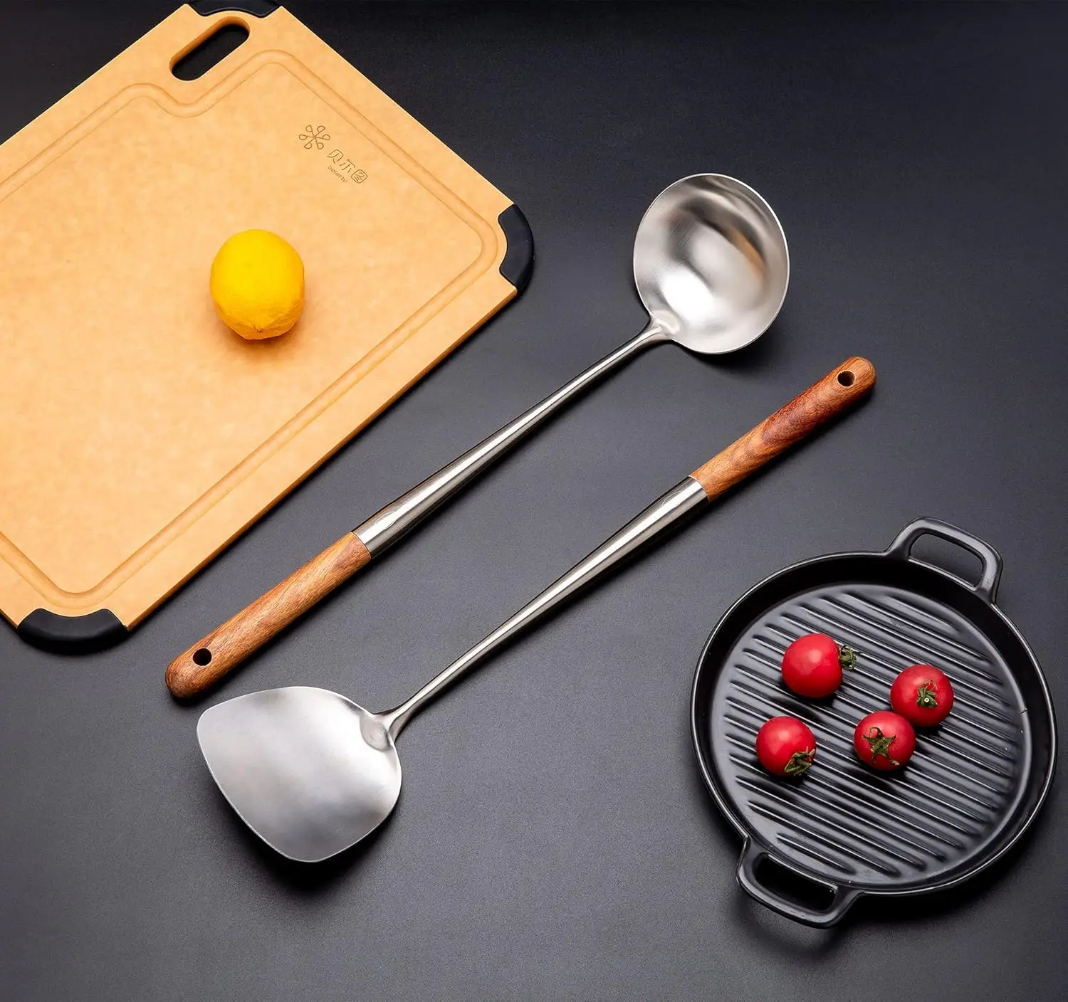 Wok Spatula and Ladle,Skimmer Ladle Tool Set, Spatula for Wok, 304 Stainless Steel Cooking Utensils