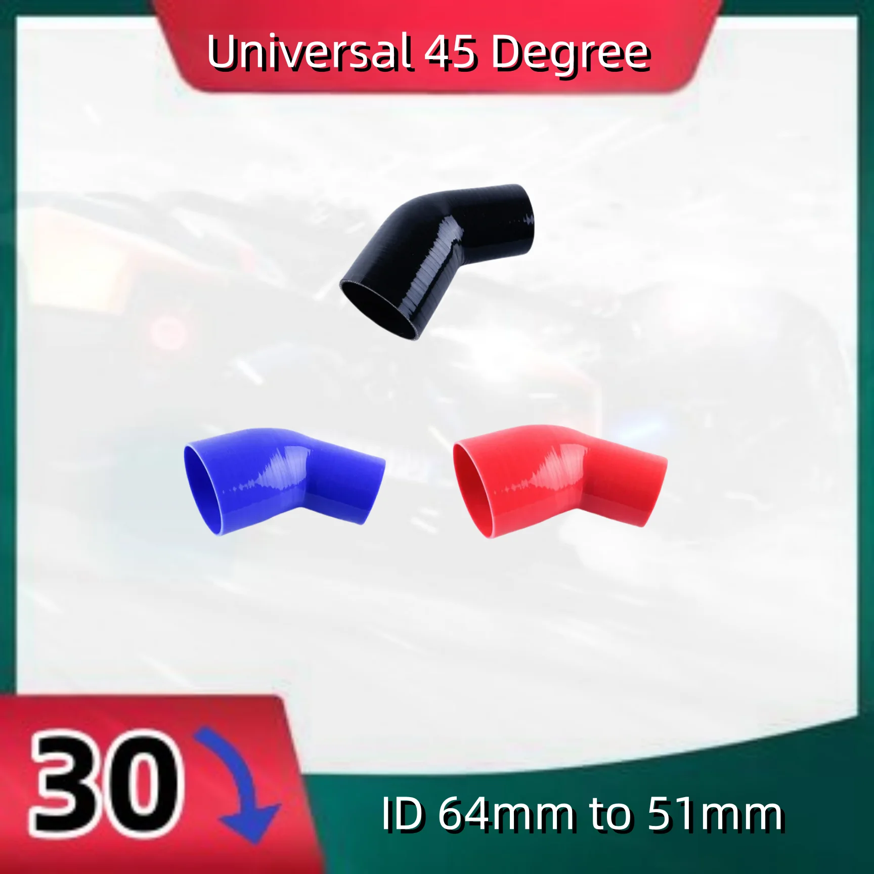 

Universal 45 Degree ID 64mm to 51mm Elbow Silicone Hose For Coupler Reducer Cooling Intercooler Radiator Piping