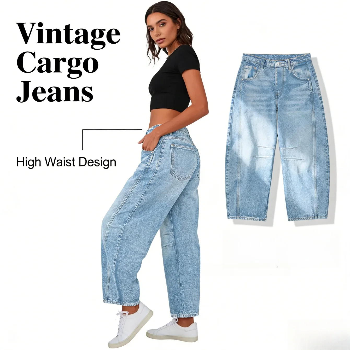 

Женские свободные изогнутые джинсы со средней талией, европейские и американские брюки-бананы в стиле ретро, новые широкие прямые повседневные универсальные брюки
