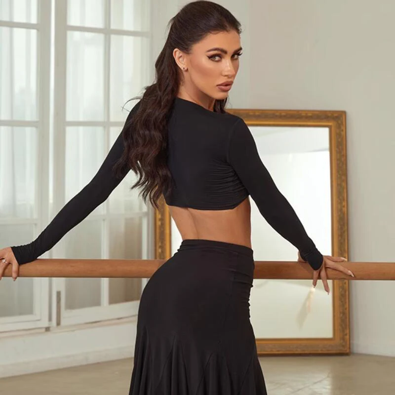 Volwassenen Samba Chacha Latin Dans Kostuum Vrouwen Sexy Lange Mouwen Latin Tops Dames Rumba Salsa Latin Dance Party Kleding SL11562