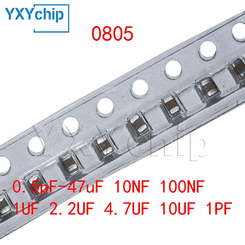 1reel 4000pcs 0805 50V SMD Thick Film Chip Multilayer Ceramic Capacitor 0.5pF-47uF 10NF 100NF 1UF 2.2UF 4.7UF 10UF 1PF