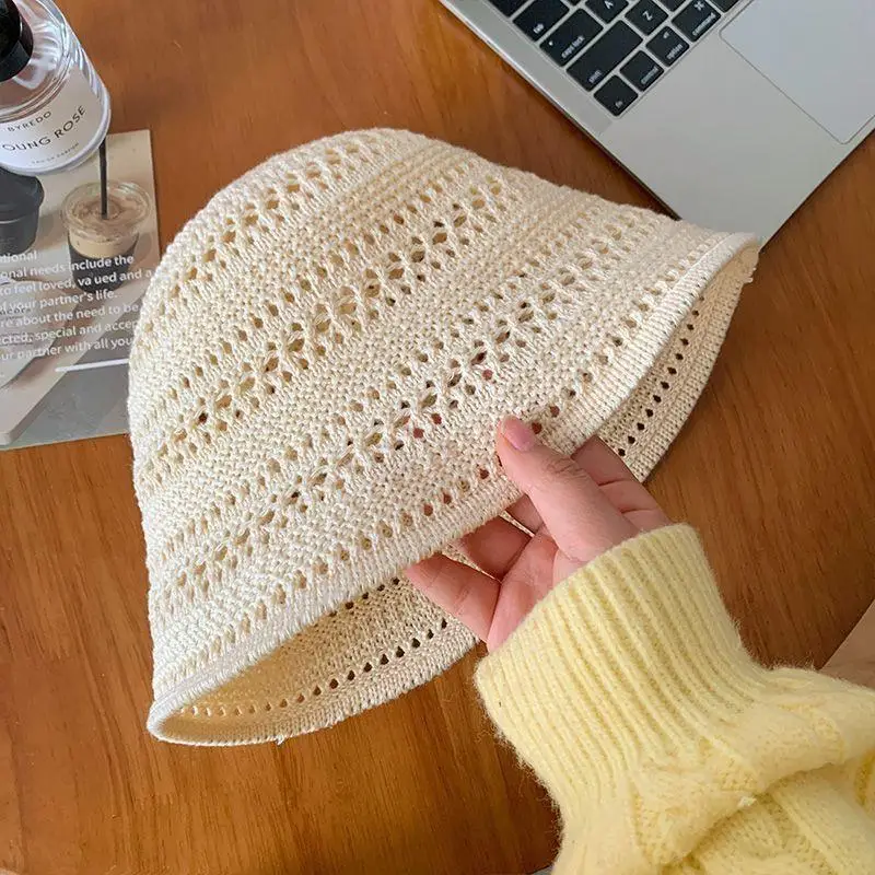 

2025 Outdoor Foldable Sun Hat Wide Brim Fisherman Hat Hollow Out Knitted Panama Hat Fashion Women Crochet Bucket Hat Summer