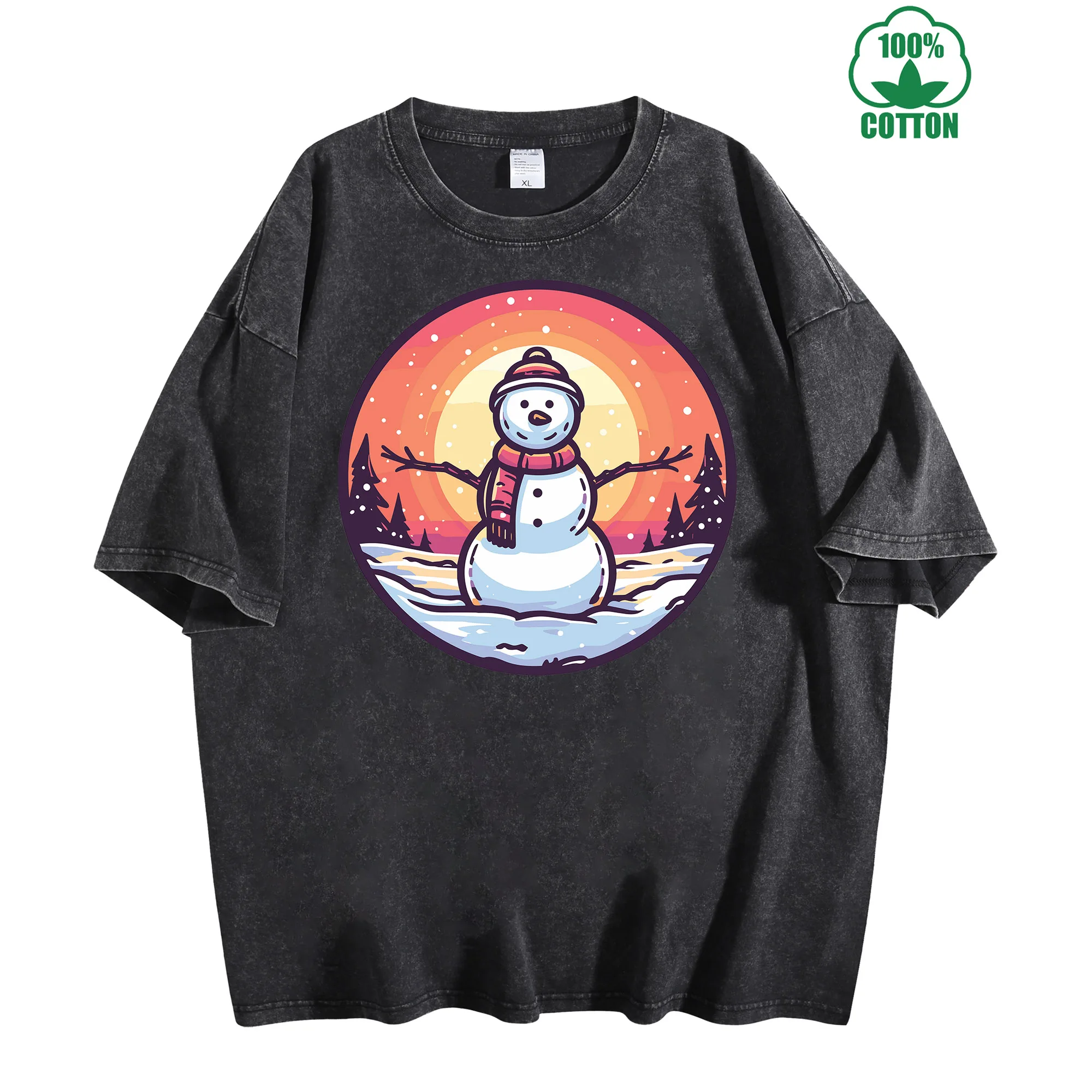 

Snowman Christmas Vintage Washed T-Shirt 230g 100% Cotton Unisex Comfortable Oversized Streetwear