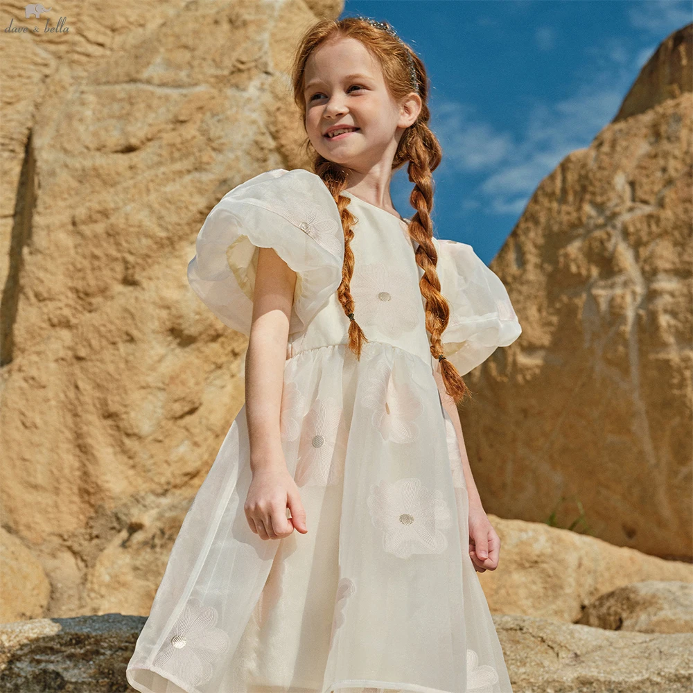 

Dave Bella Girls Summer Mesh Princess Dresses Children Charm Short Sleeve Party Dress Sweet Embroidery Clothes DK2261561
