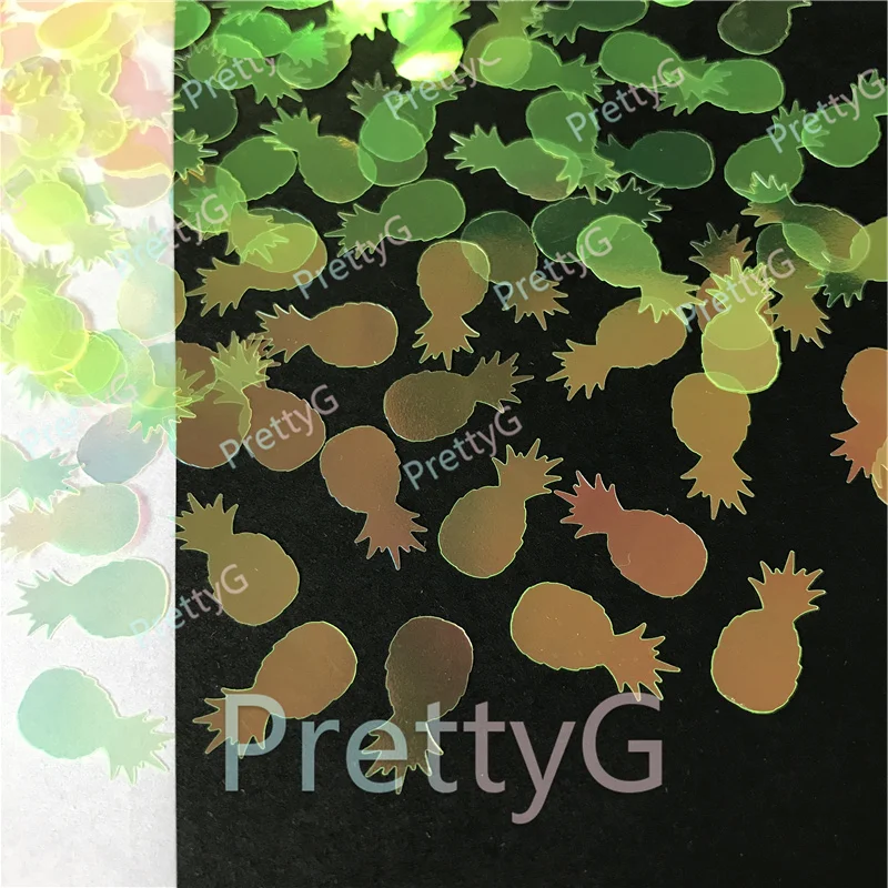 PrettyG, venta al por mayor, 15mm, forma de piña, purpurina, frutas holográficas, lentejuelas brillantes para hacer bricolaje, accesorios artísticos para decoración de uñas