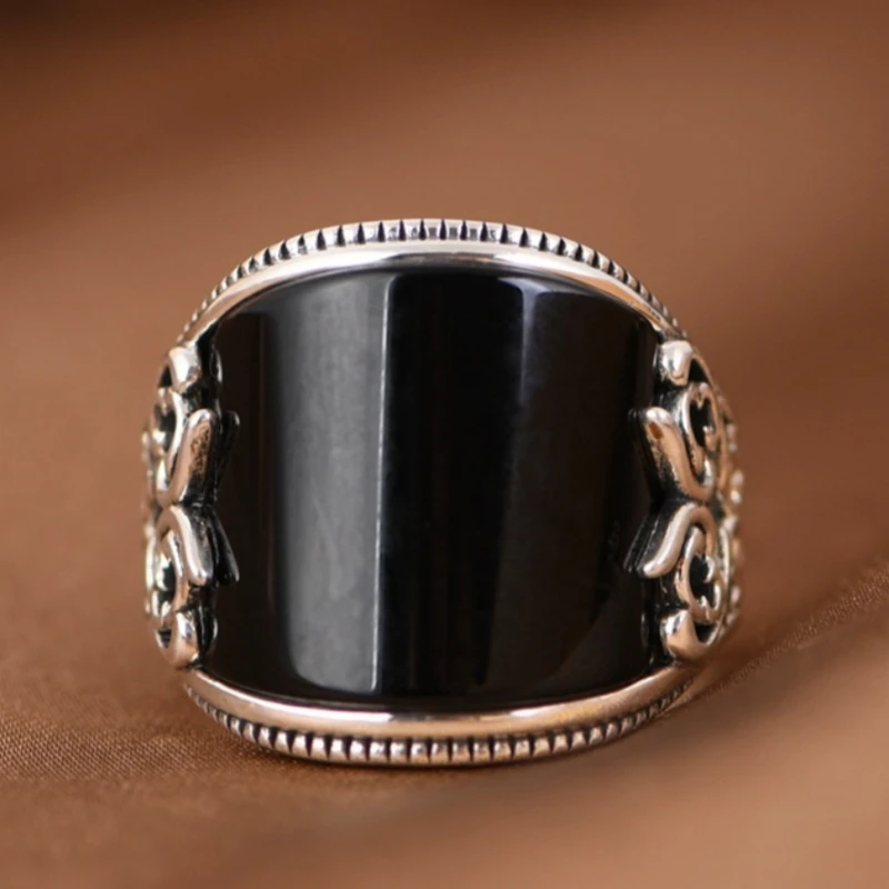 BOCAI S925 Sterling Silver Rings for Women Men New Fashion Eternal Rattan Inlaid Agate Punk Vintage Jewelry Wholesale