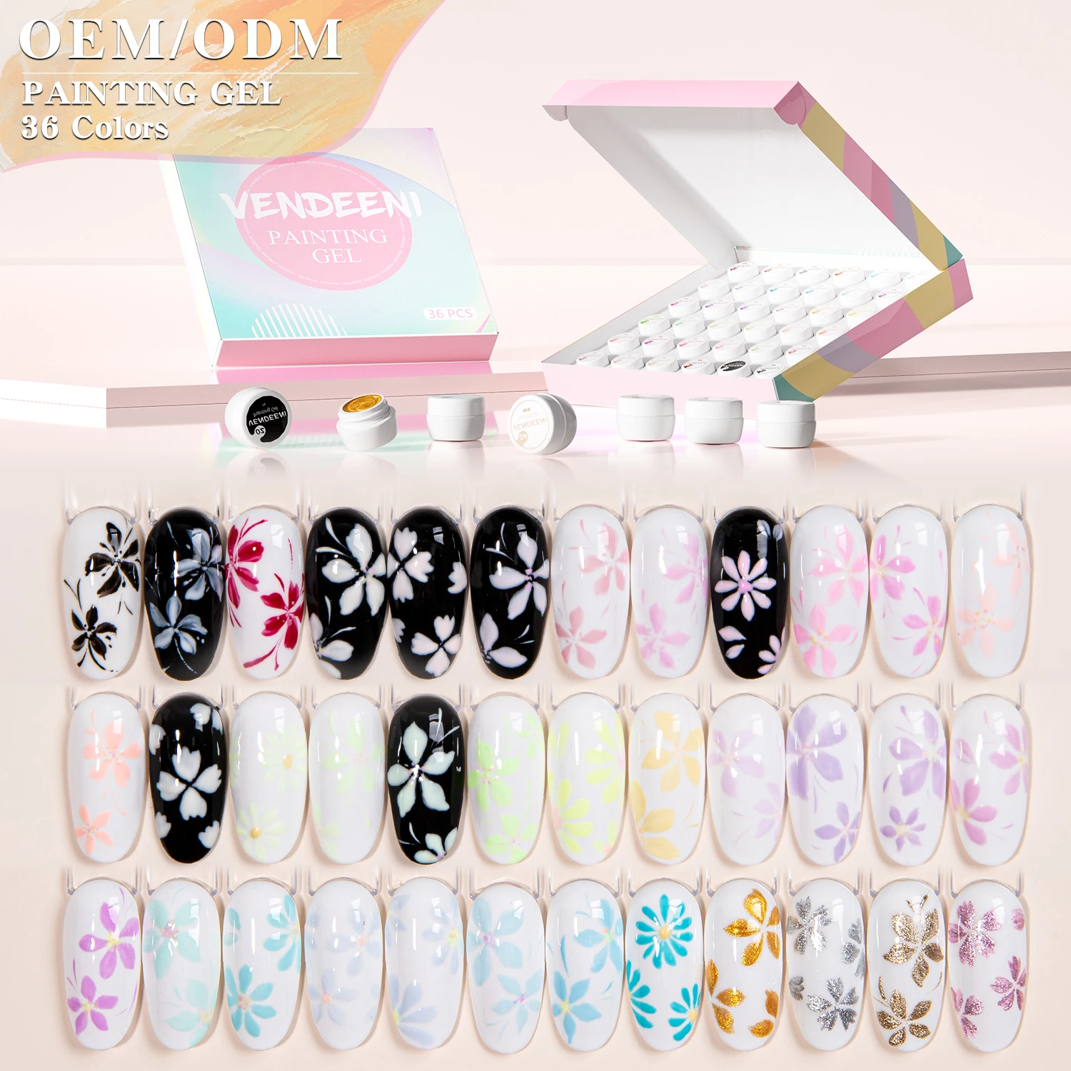 

Vendeeni Free Design 36Colors Painting Gel Paint Nail Art Uv Gel Polish Free TPO HEMA OEM/ODM Private Label Uv Led Painted Gel