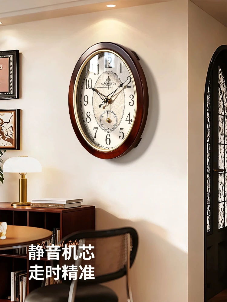 European-style Vintage Wood Silent Wall Clocks Mechanism Watches Duvar Saati for Home Decor Clock Bedroom and Living Room Gift