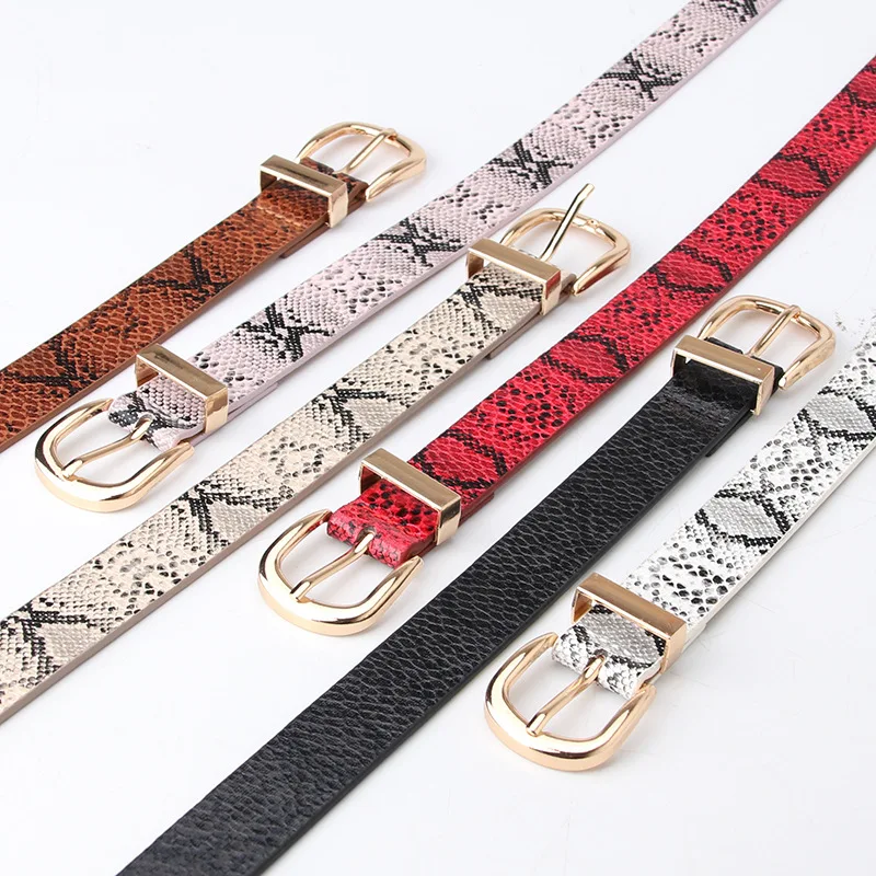 2.4cm Snake Patterned Pu Leather Narrow Needle Buckle Belt For Traveling Men And Women's Fashionable Commuting White Pants Belt