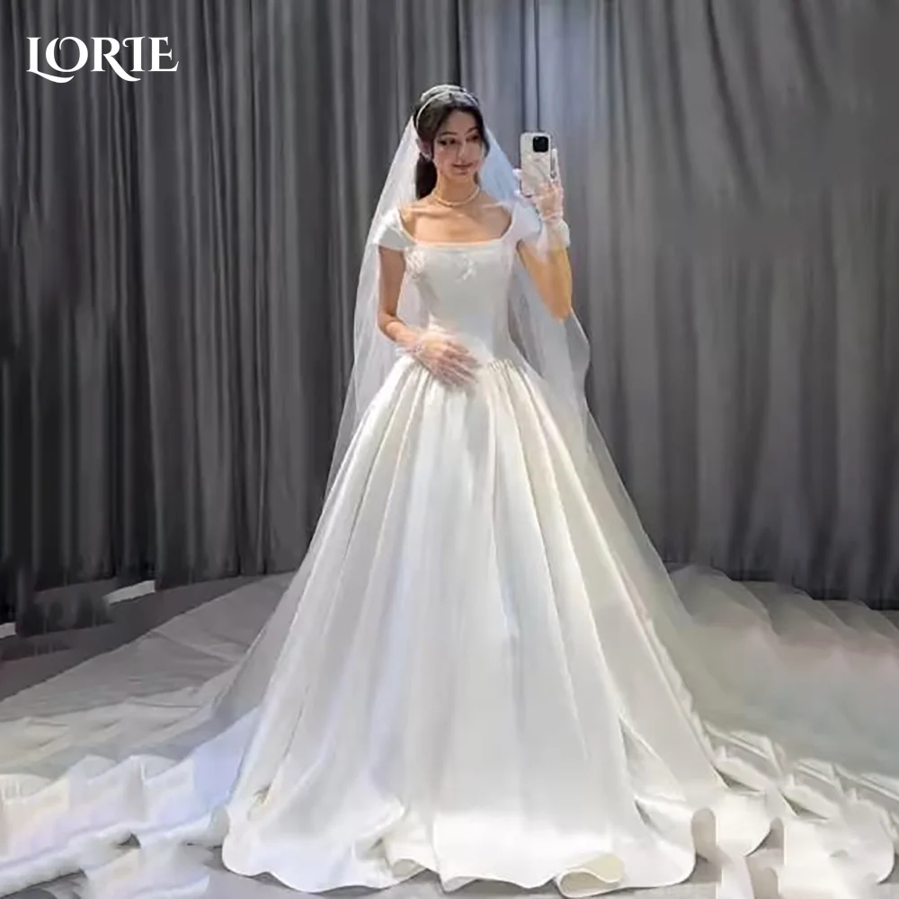 

LORIE Muslim Wedding Dress Shiny Off Shoulder Satin Bridal Gown Customized A-Line 2026 Floor Lenth Bride Dress Saudi Dress Dubai