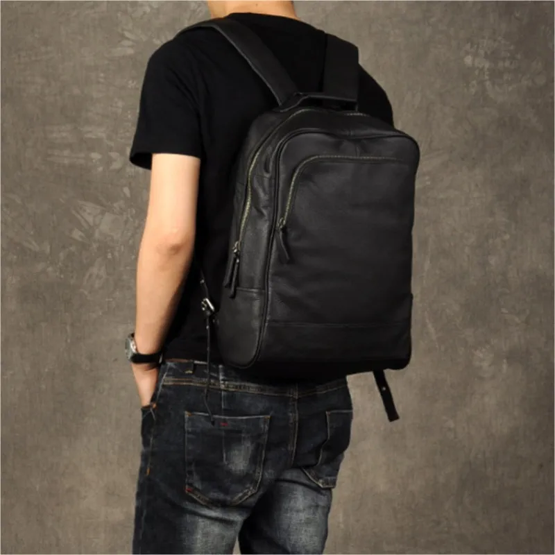 High Qaulity Fashion Genuine Leather Backpack Men Backpack Student School Bag Daily Bagpack Male Rucksack Large Knapsack M-813