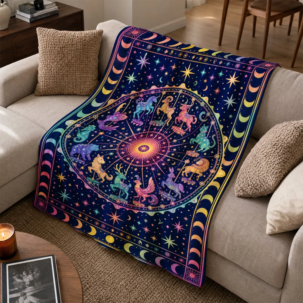 Bohemian Zodiac Astrology Throw Blanket Celestial Cosmic Constellation Sofa Decor Cover Witchy Vibes Stars Gift