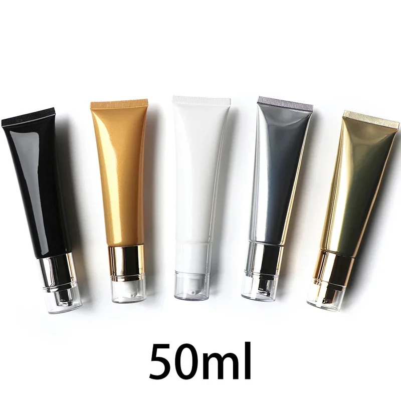 50ml Empty Airless Pump Bottle 50g Cosmetics Cream Squeeze Tube Makeup Foundation Packaging Container White Black Silver Gold