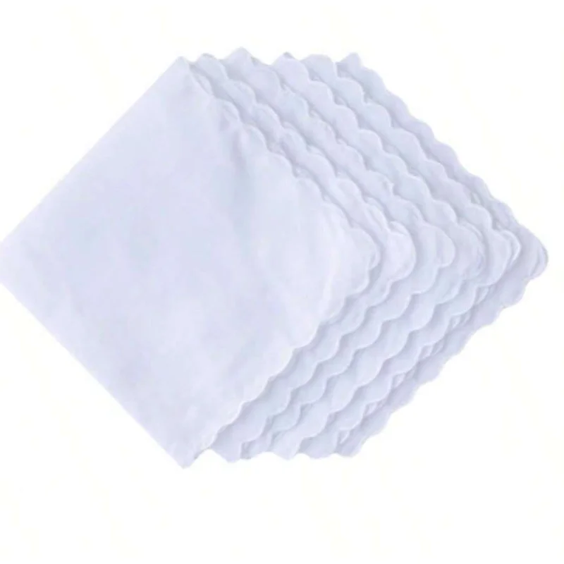 6pcs/Cotton Handkerchief Fan-Shaped Pocket Square Towel White 30cm