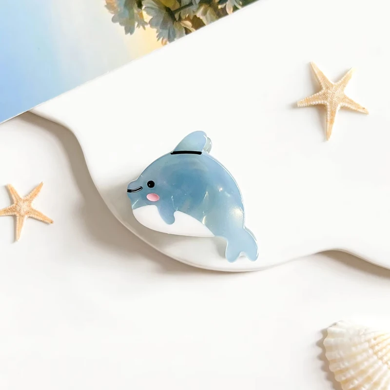 دبابيس شعر على شكل حيوانات صغيرة بحرية كرتونية عبارة عن دبابيس شعر صغيرة ورقيقة من الأسيتات، ومشابك قرش نصف مربوطة على شكل ذيل الحصان #3