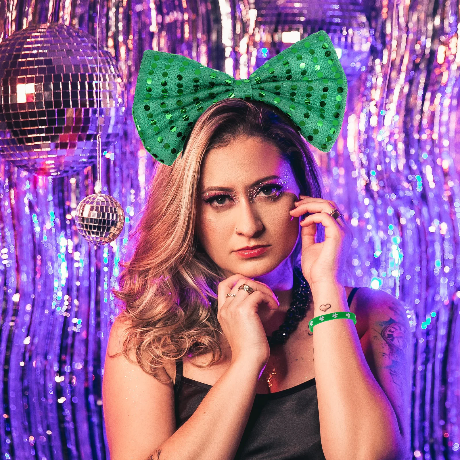 1Set St Patrick's Day Kostuum Accessoires Groene Klaver Hoofdband Ketting Armband Set voor Vrouwen Feestelijke Sieraden