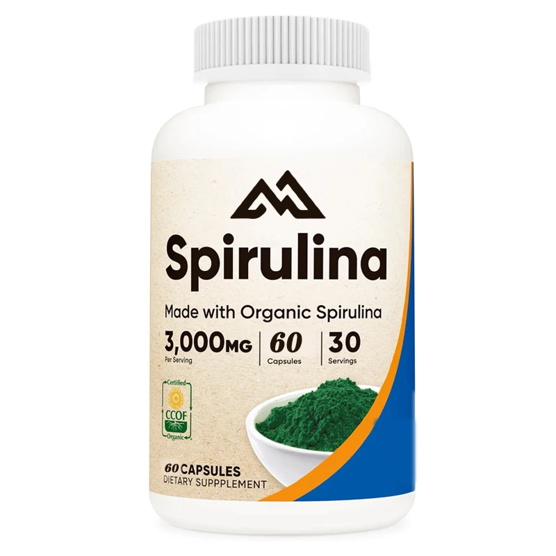 

Spirulina 3000mg, 60 capsules, made from organic spirulina, gluten free, vegetarian