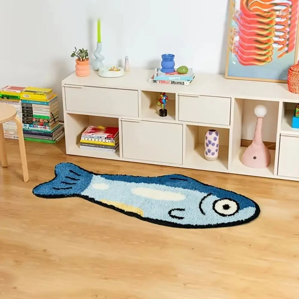 

New Non-Slip Home Decor Rugs Fish Shape Creative Design Cartoon Salmon Rug Cute Material Decorative Floor Mat Coffee Table