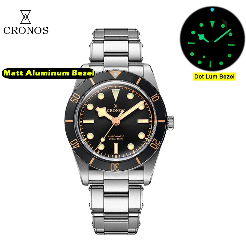 Cronos Luxe Herenhorloge 37mm Diver BB54 Vintage Automatische Horloges Vrouwelijke Eindlinks Saffier 20 Bar L6033