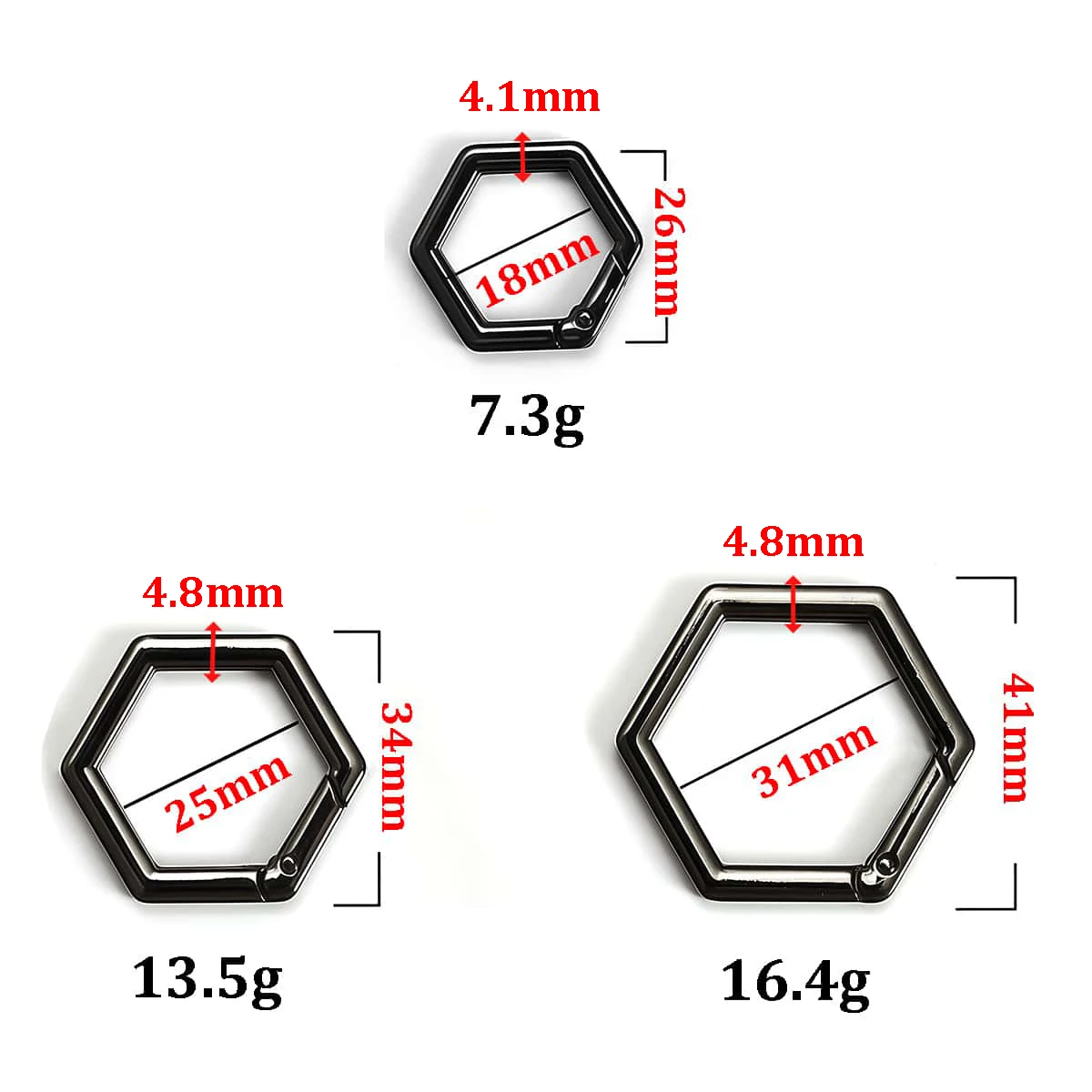 3-5 Stück Zinklegierung Sechskant-Federverschluss O-Ring Karabiner Öffnungsfähiger Leder-Taschenclip Handtaschen-Gürtelanhänger Schlüsselanhänger Schnappverschluss – Detail 1