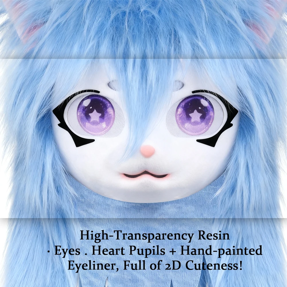 Complete Kigurumi Furry Animal Head Costume Halloween - Kawaii Lolita Style Cat Ear Plush Wearable Cosplay Mask Set