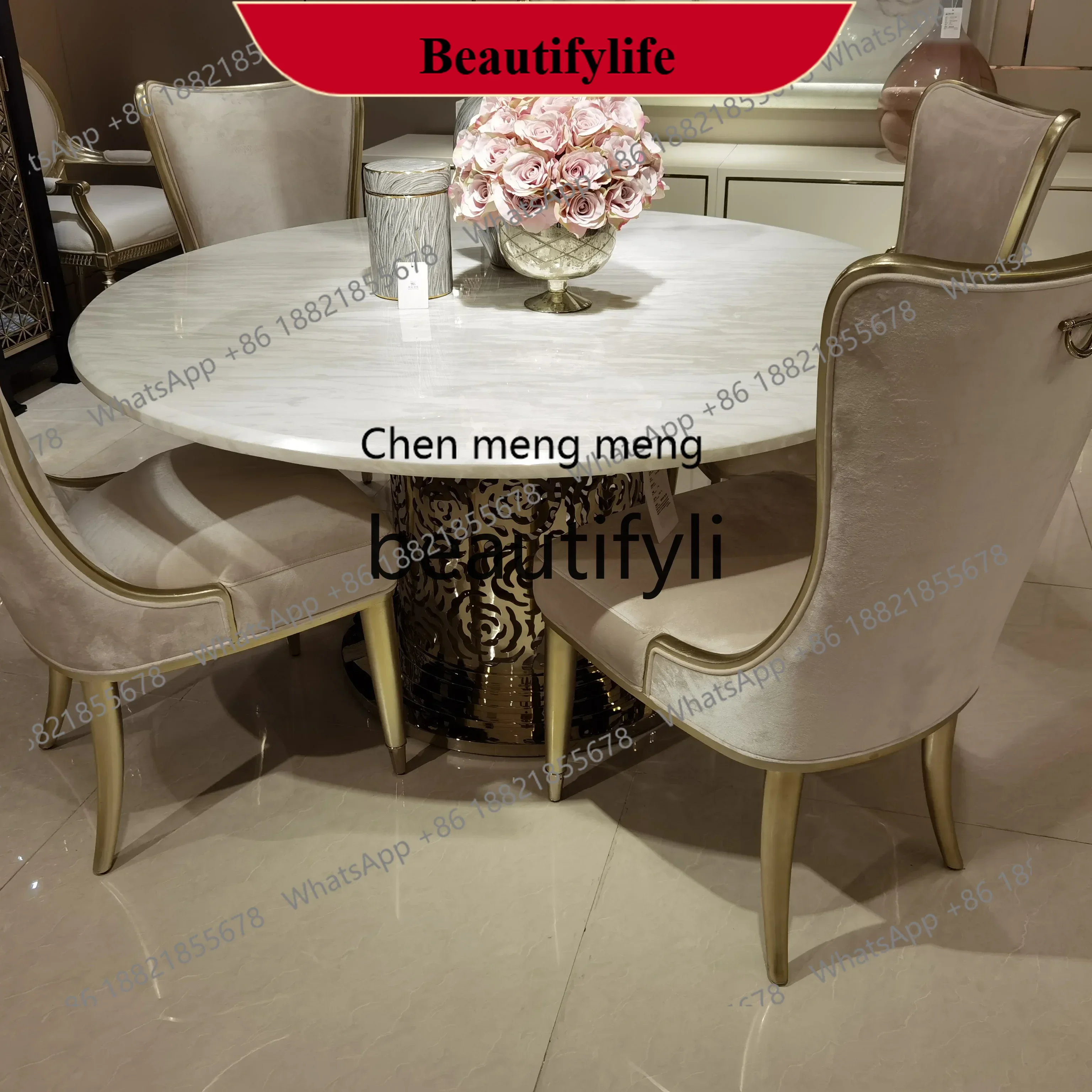 z183  Light luxury dining table Modern fashion simple dining room furniture Stainless steel bottom frame Round dining table