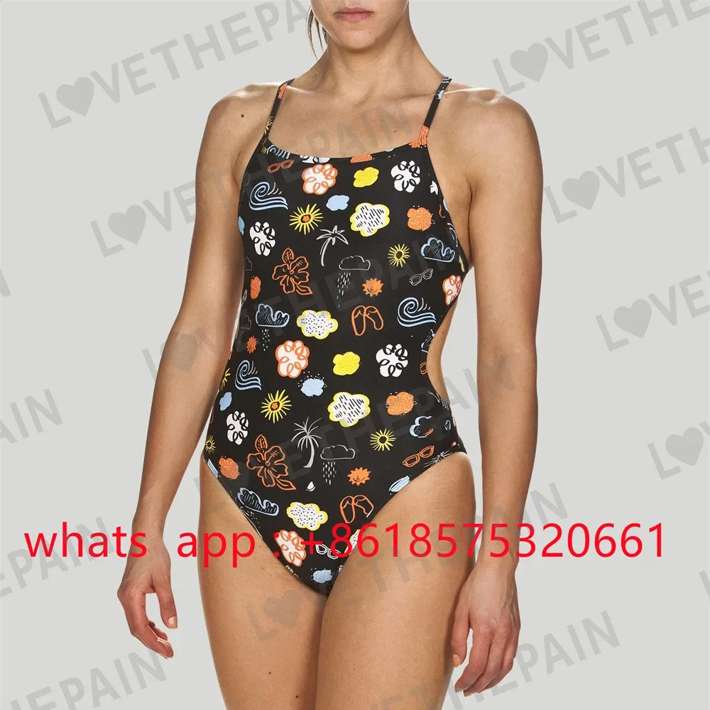 Women Sexy Sports Swimsuit Sexy Back One-piece Swimsuit Racerback Functional Training Swimsuit Bodysuit Open Water Team Swimming