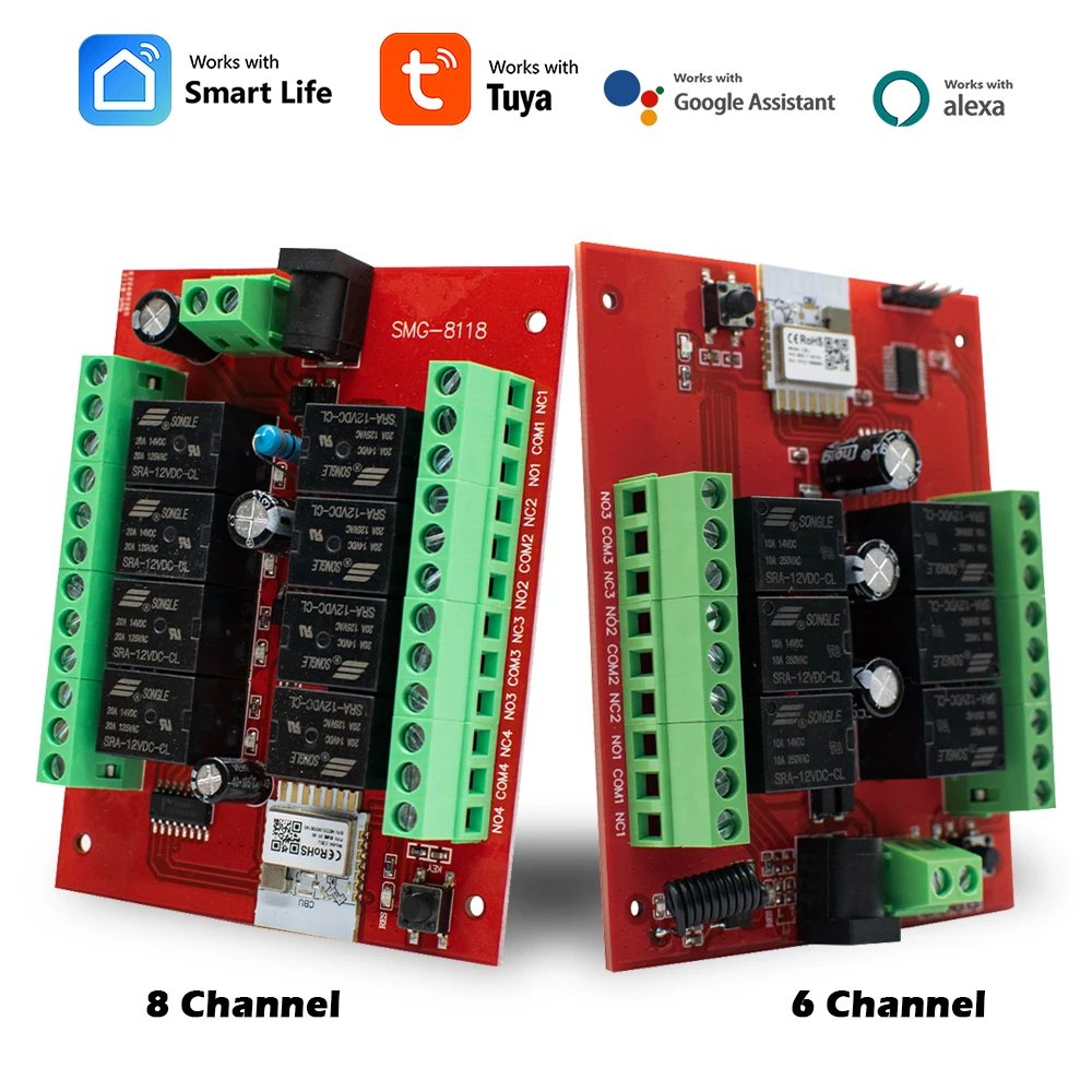 6/8 Channel Tuya WiFi Smart Switch, DC 12V/24V Relay Module for Multi-Device Control, Support Alexa Voice Command & Timer