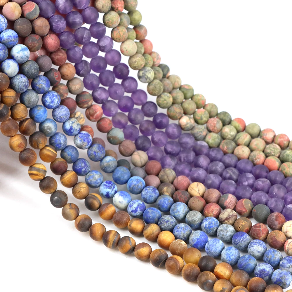 Natural Stones Matte Amazonite Pink Zebra Jasper Spacer Loose Round Beads Jewelry Making DIY Bracelets Necklace Dull Polish Bead