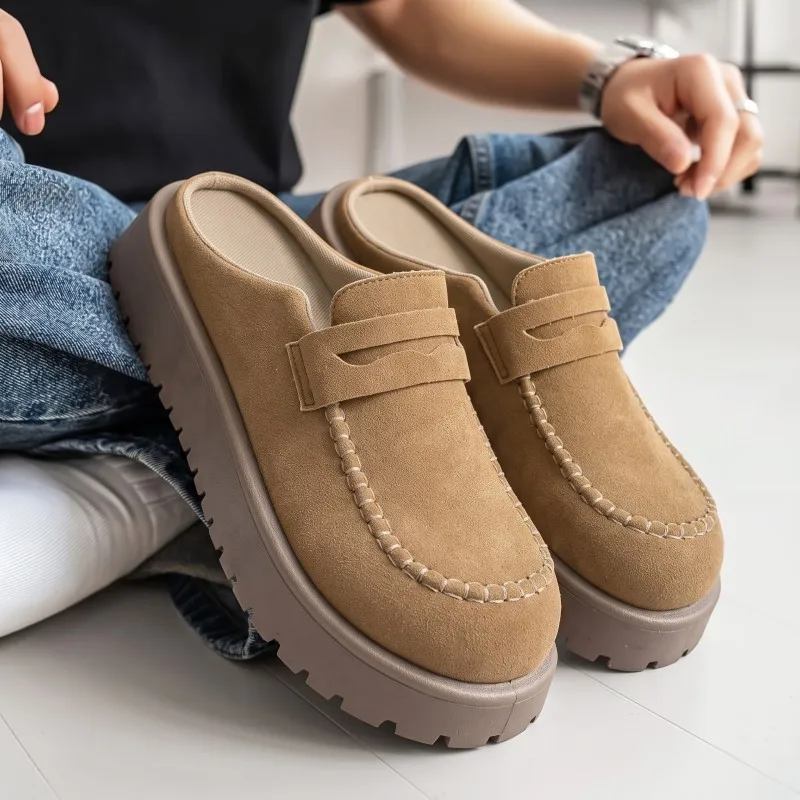 Women Camel Suede Platform Mules Chunky Lug Sole Slip on Backless Loafer Clogs Comfortable Casual Summer Slippers