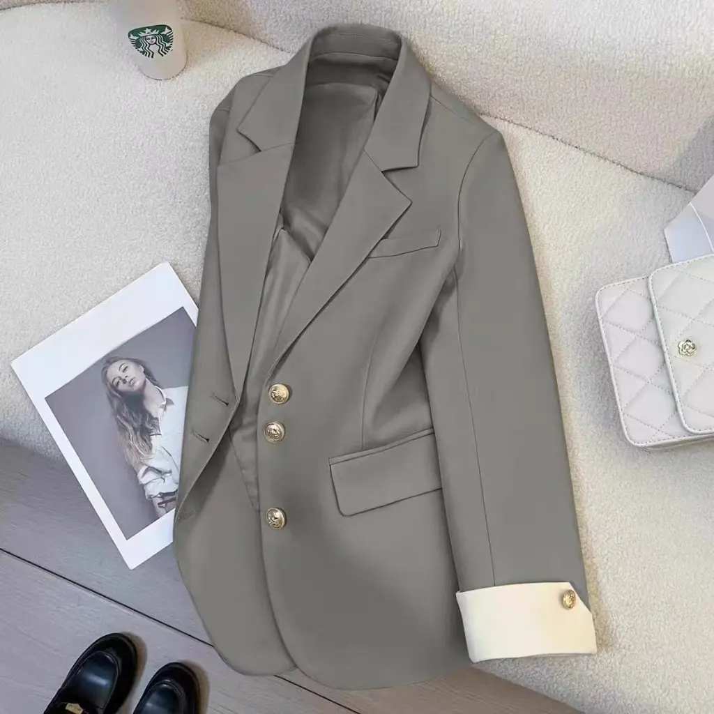 

Women's Casual Suit Jacket Korean Style Black Outerwear for Spring And Autumn Small Fit Fashion