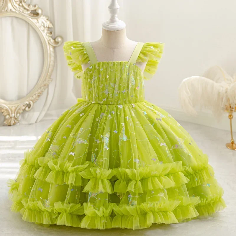 137  Cartoon Kids Dresses for Girls Lace Mesh Sleevelss Princess Dress for Girls Summer Children Girls Party Dresses 1-6Y