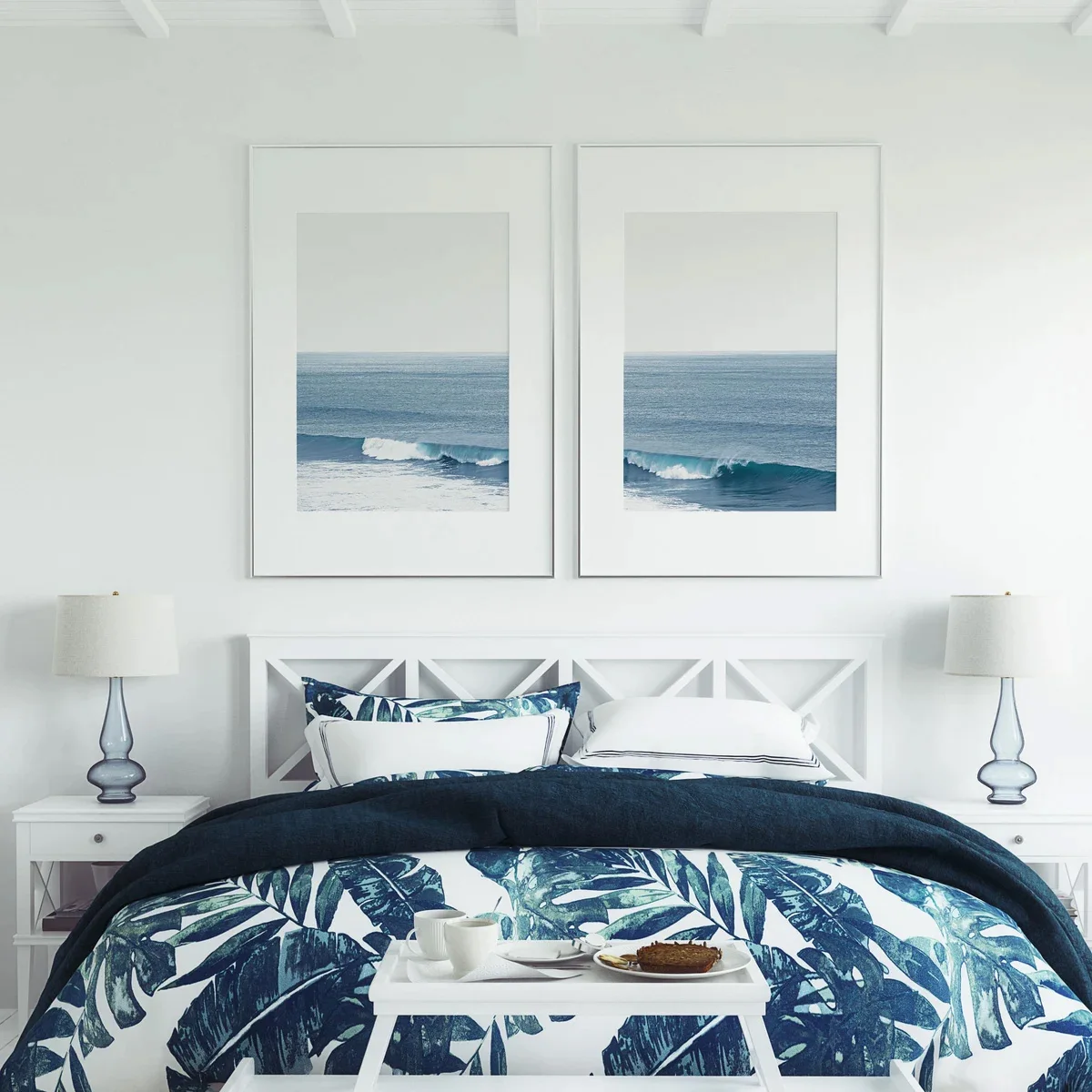 Set of 2 Blue Ocean Wave Beach Modern Wall Art Canvas Prints, Blue Sea Prints, Coastal Posters, Ocean Photography Coastal Wall Art, Natural Scenery Wall Decor, Bedroom, Living Room, Hallway, Wall Art, Summer Decor, Ideal Gift for Room, No Frame