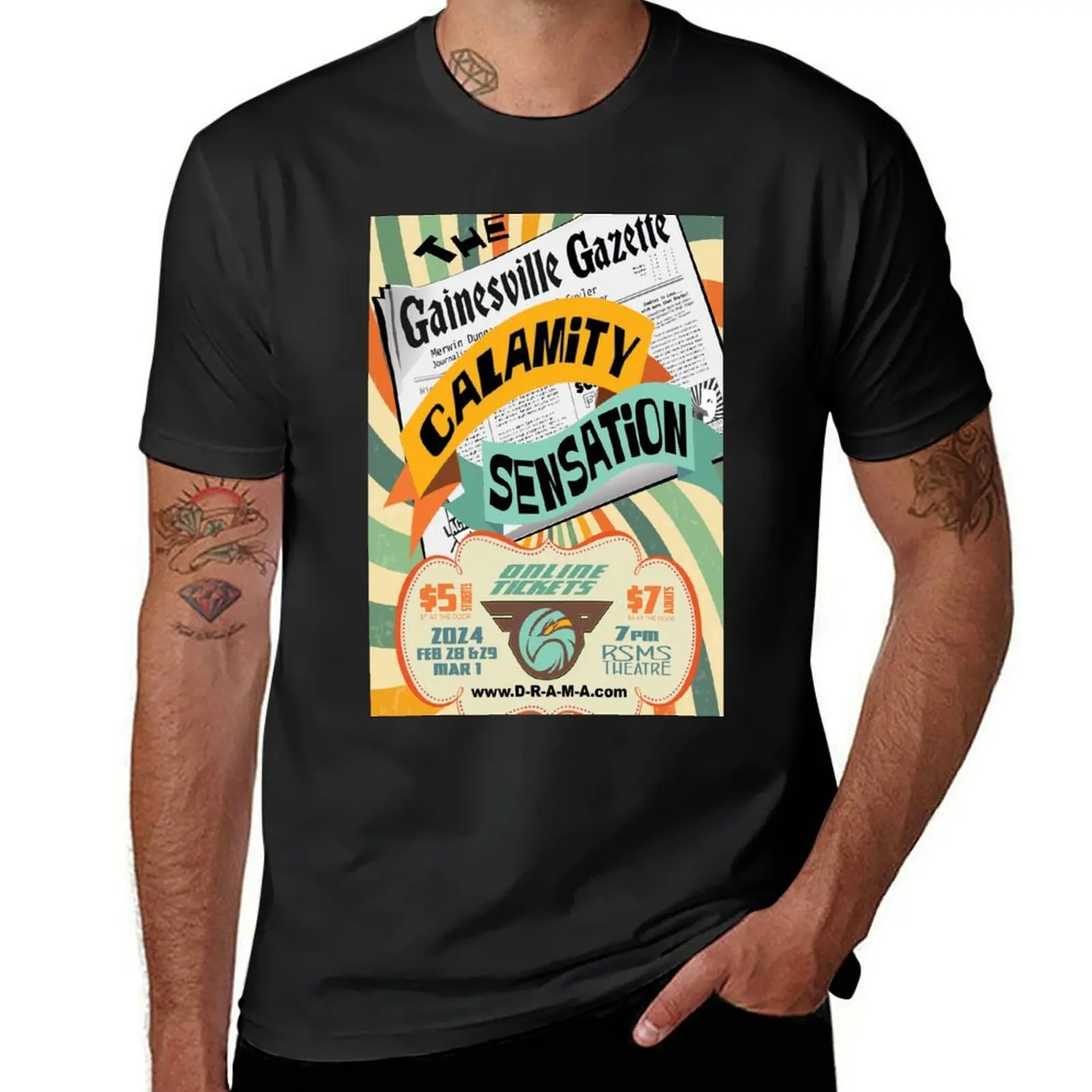 The Gainesville Gazette Calamity Sensation T-Shirt hippie clothes tops tees oversized mens workout shirts