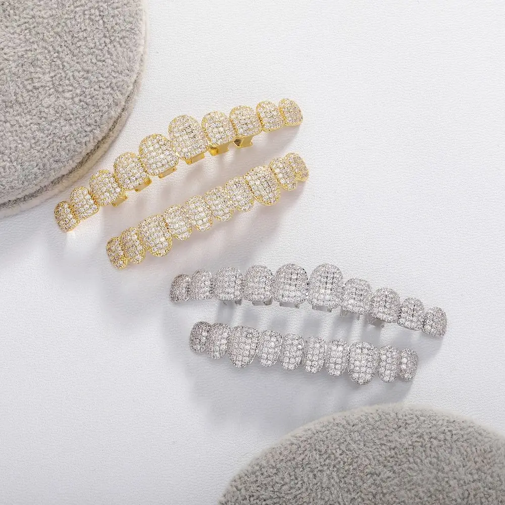 Hip Hop Teeth Grillz Set Top & Bottom Set Removable Design Hiphop Teeth Grillz Rhinestone Hollow Charm Teeth Grillz Tooth Socket