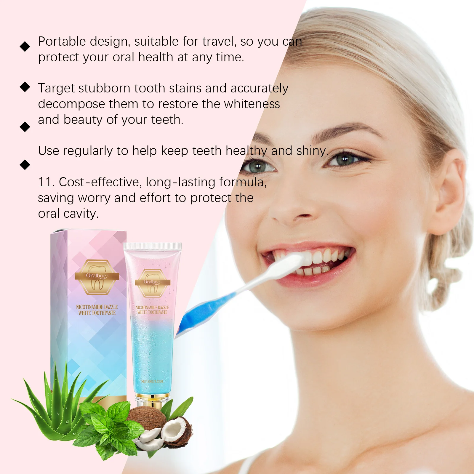 Niacinamide Bleaching Toothpaste Reduce Plaque Stains Improve Bad Breath Remove Yellow Stains Dental Cleansing Oral Hygiene Care