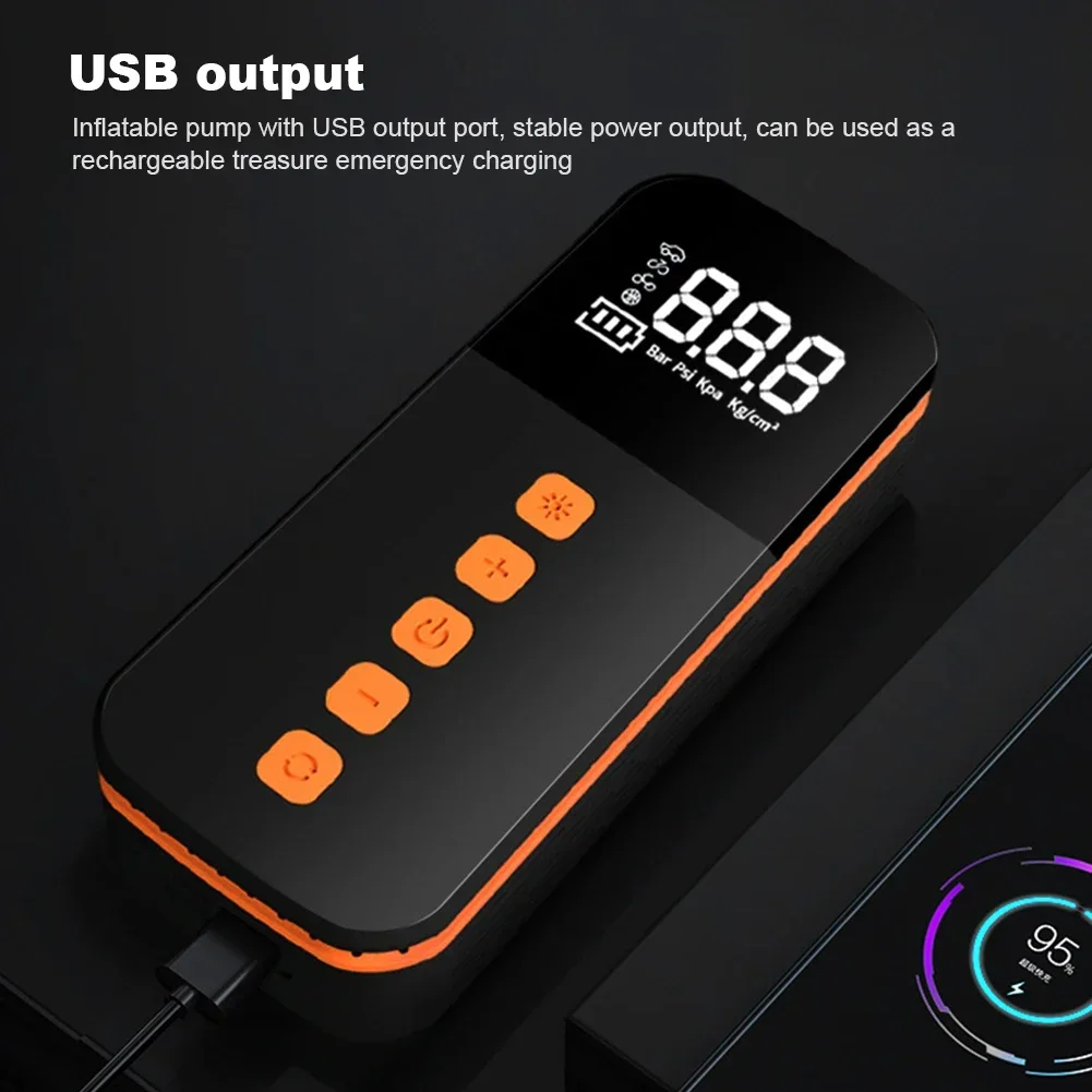 Car Air Compressor With Digital Pressure Gauge Flashlight And Cell Phone Charging Motorcycle Bicycle And Ball Inflator 3000mAh